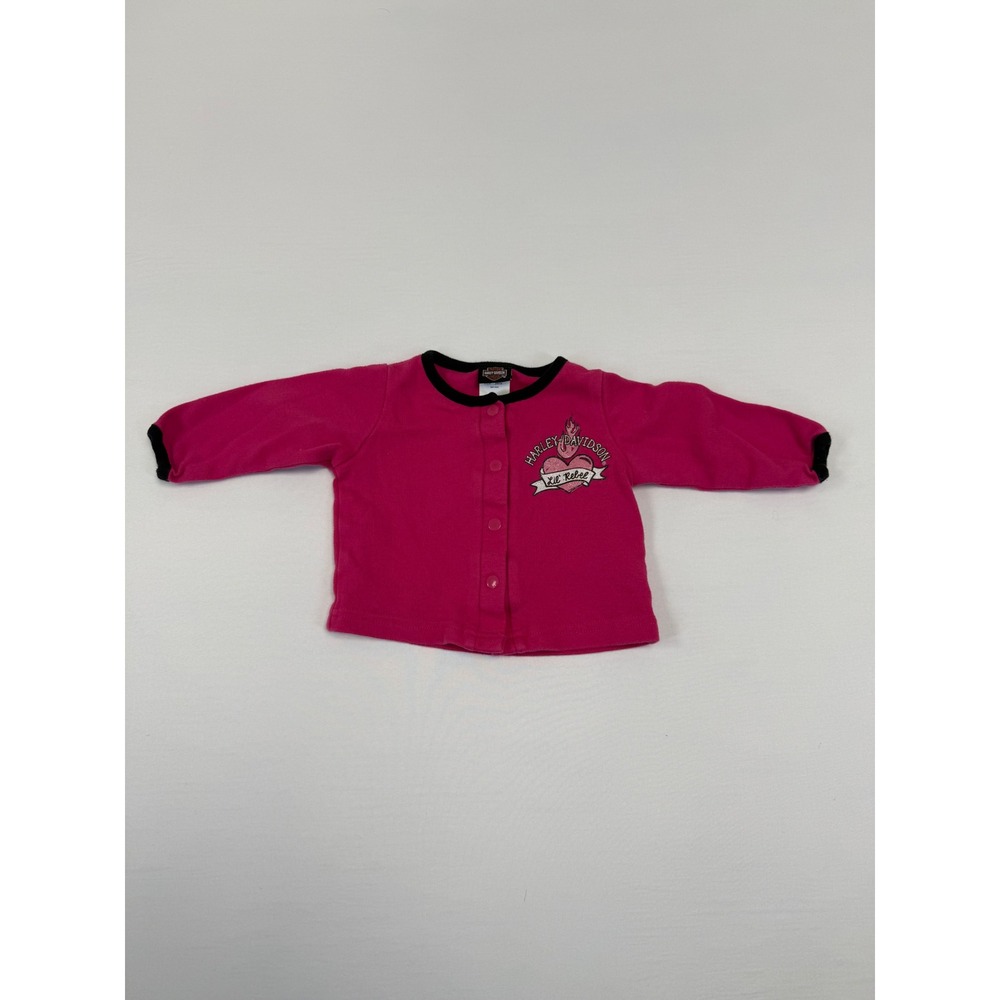 Harley Davidson‎ Baby Girl Pink Long Sleeve Snap Front Cardigan Lil Rebel 3-6M